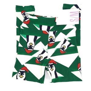 Christmas Penguins Green Red Black White Leggings Girl's Size S/M NWT